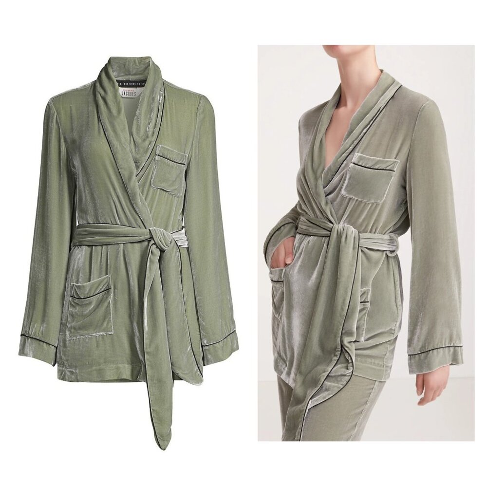SLEEPING WITH JACQUES $400 Bon Vivant Velvet Robe in Desert Sage size 8 Designer
